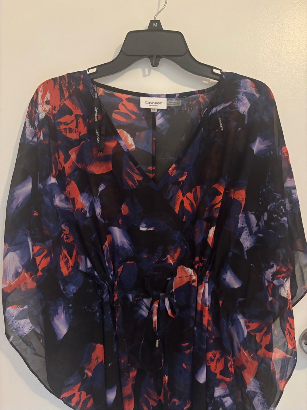 Calvin Klein V-Neck Swim Coverup in Black, Red, Purple - Picture 3 of 4